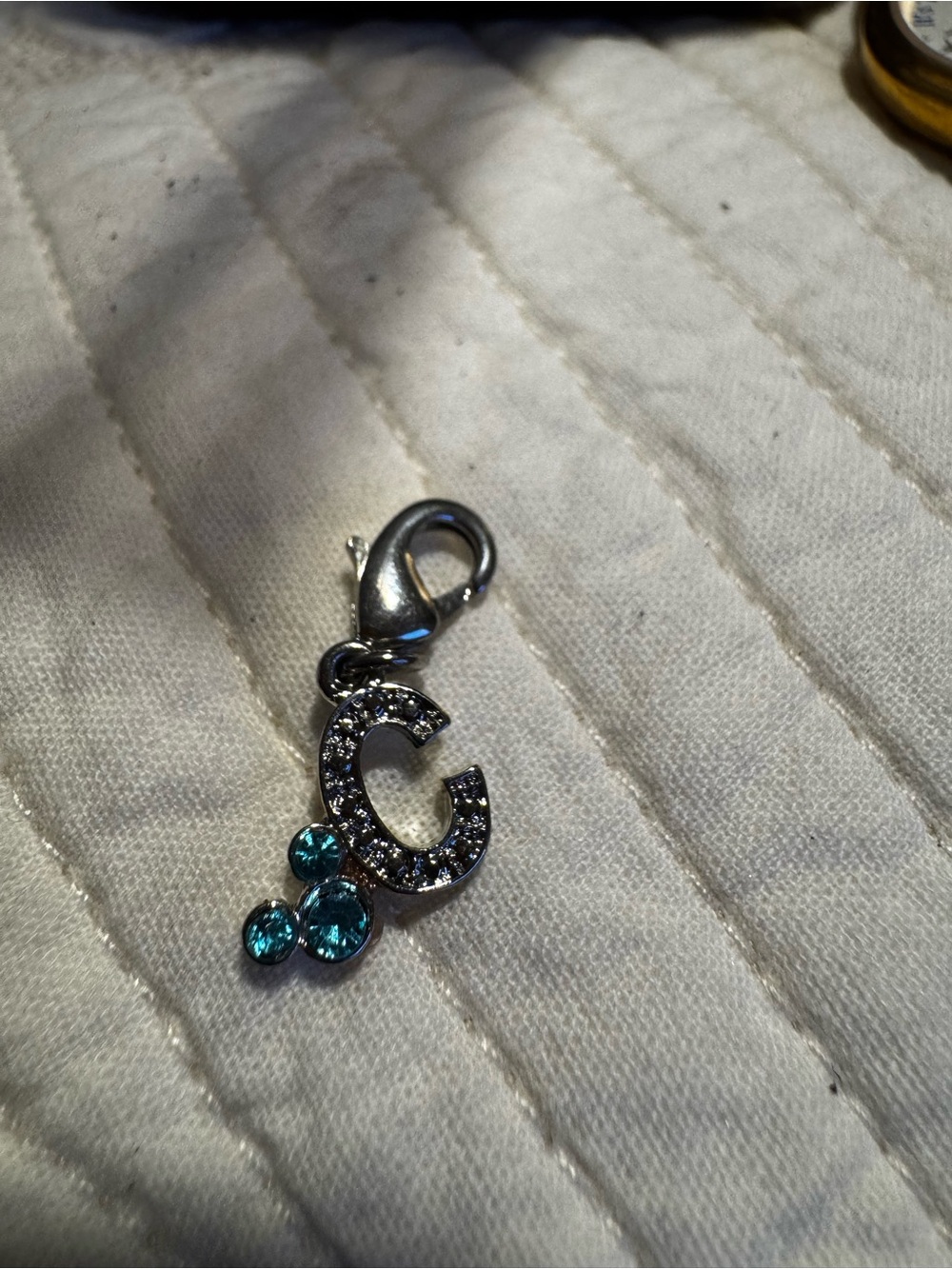 Disney Silver Initial C Charm with Teal Crystals
